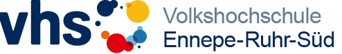 VHS Ennepe-Ruhr-Süd Logo der Volkshochschule Ennepe-Ruhr-Süd mit bunten Punkten und Schriftzug "vhs".