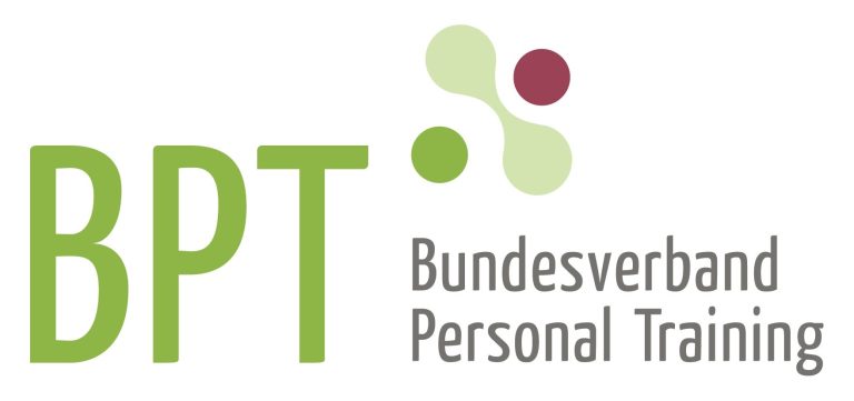 Logo Bundesverband Personal Training Logo des BPT mit grünem Schriftzug und bunten grafischen Elementen.